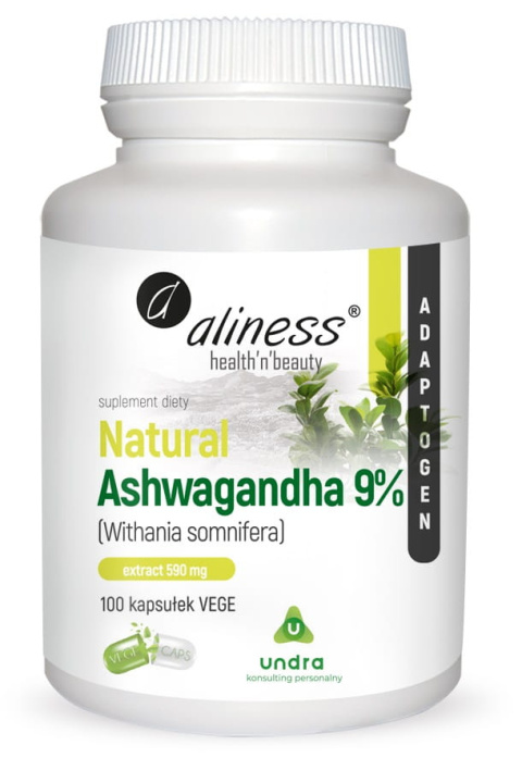 Natural Ashwaganda 590 mg 9% 100 kaps Vege Aliness